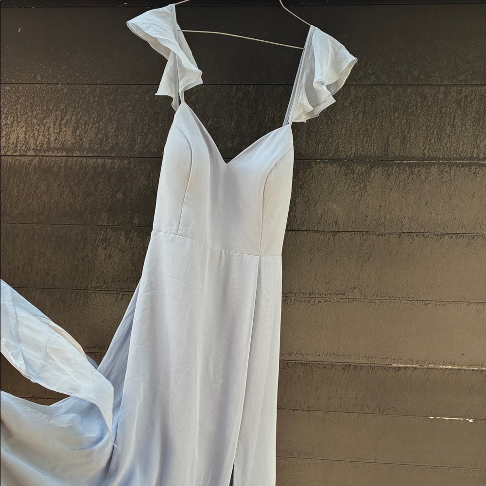 Azazie Light Blue Prom Dress with Flowing Sleeves Sz A10